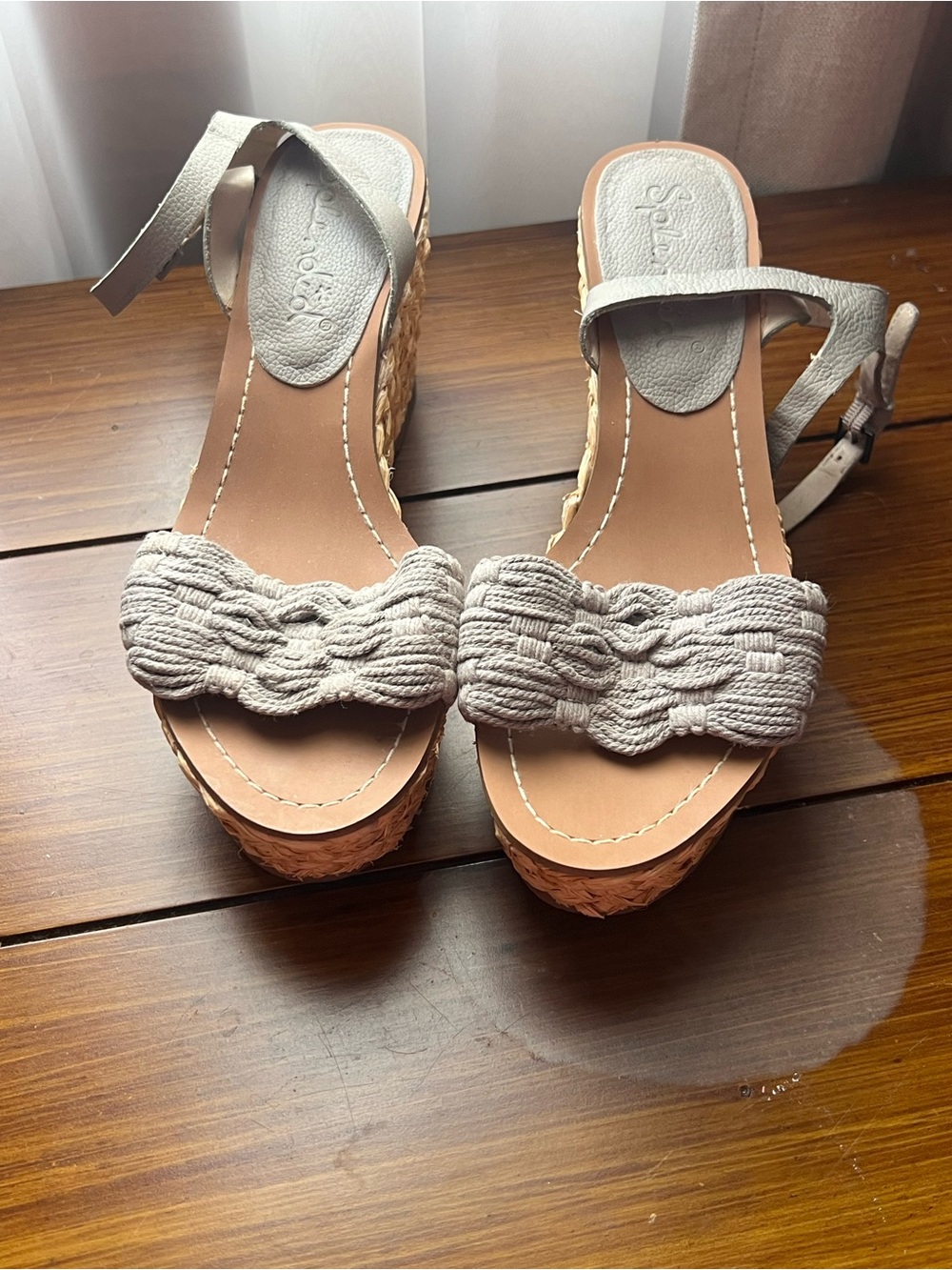 Splendid Woven Strap Wedge Sandals - Light Gray